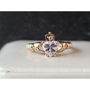 Vermeil 925 Sterling Silver Cubic Zirconia Claddagh Ring, Size US 5 Vintage